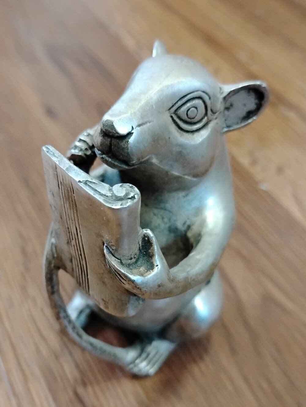 Vintage Chinese Tibetan White Copper Zodiac Rat Mouse Statue Ornament